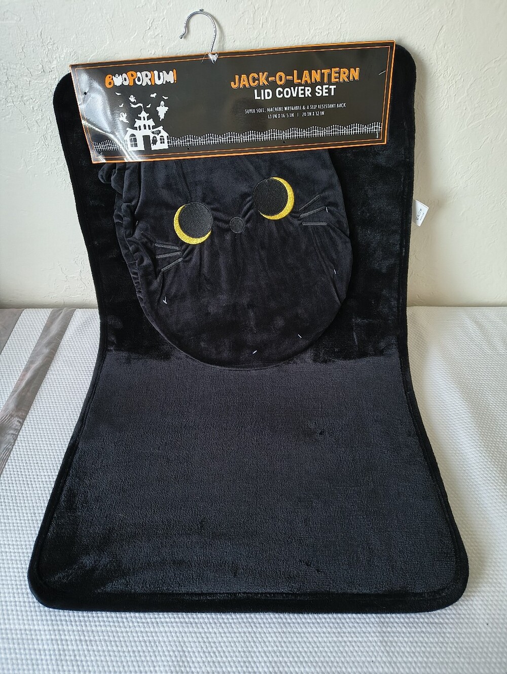 Ghouloporium Black Cat Bath Rug & Toilet Lid Cover Set Halloween Bath Decor